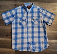 Dixxon Flannel Shirt Mens XL Blue Short Sleeve Button Up Rincon Pearl Snap Plaid