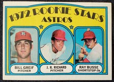 1972 (RC) JR Richard Houston Astros B Grief R Busse MLB Rookie Topps Card #101. rookie card picture