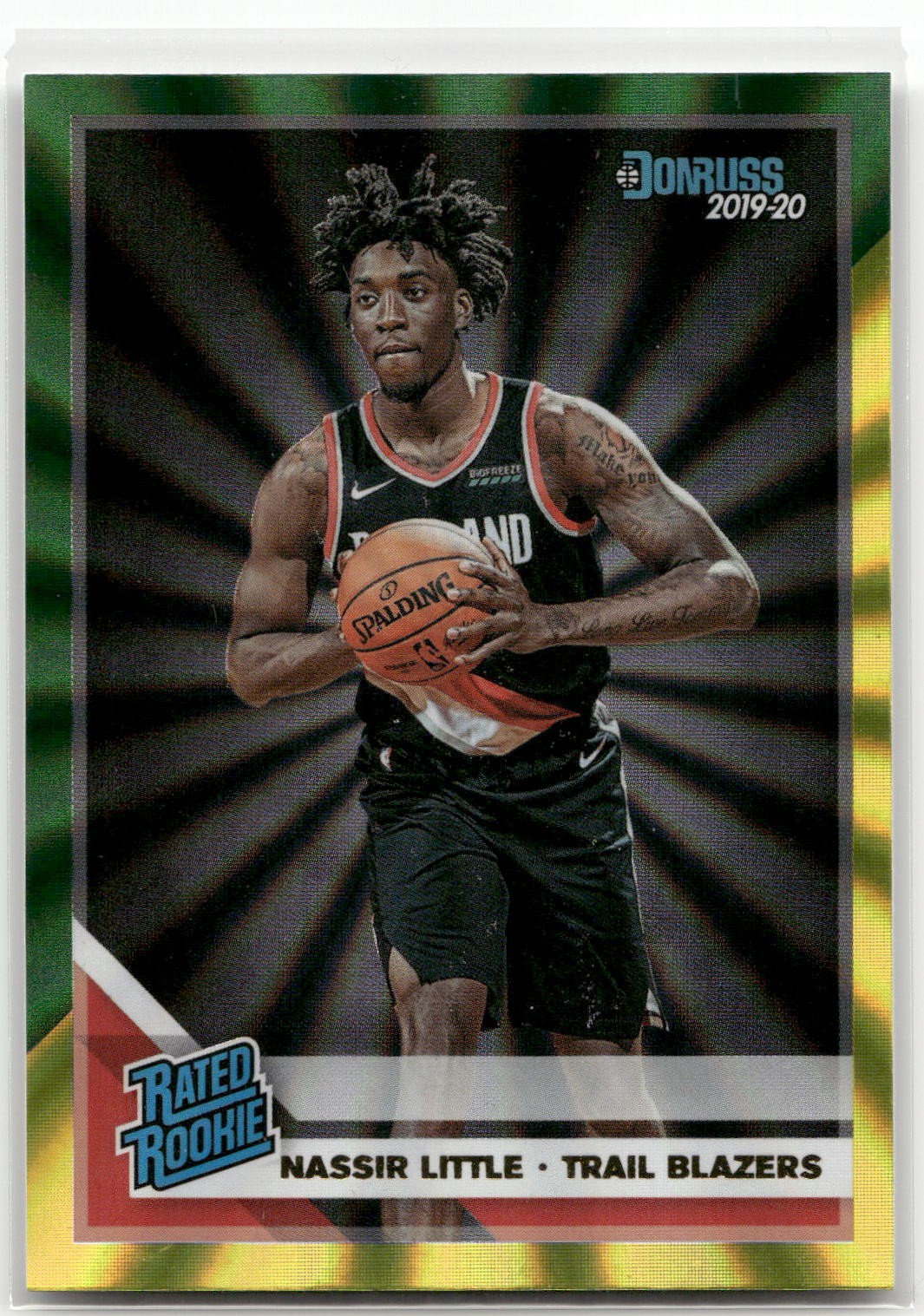 2019-20 Donruss #223 Nassir Little Holo Green and Yellow Laser