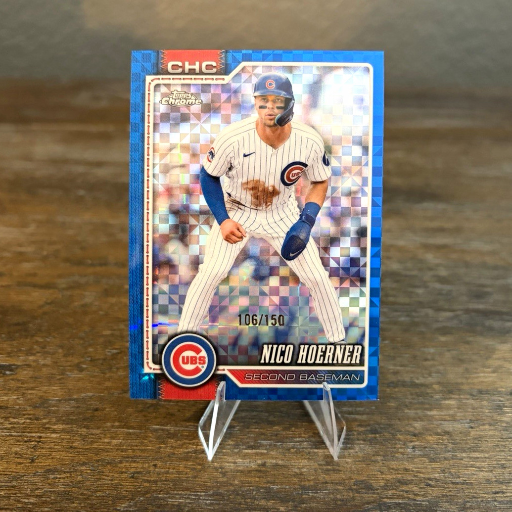 2026 Topps Chrome Nico Hoerner #29 Chicago Cubs Blue X-Fractor /150