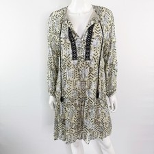 Zara Green Metallic Tunic Dress Size XS Long Sleeve V Neck Boho
