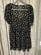 Urban Outfitters Black Floral Babydoll Mini Dress XS Cottagecore Puff Sleeve