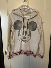 Women's Junior's Disney Parks Distressed Mickey Hoodie Gray Pink Sz XL Cute 