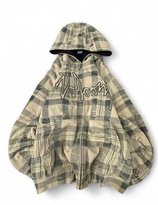 Volcom Men's Plaid Full Zip Hooded Hoodie Logo Fleece Beige/Gray XL