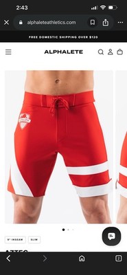 Alphalete Aztec Boardshorts Crimson Coin Slim Fit Sz 32 NWT Surf Swim