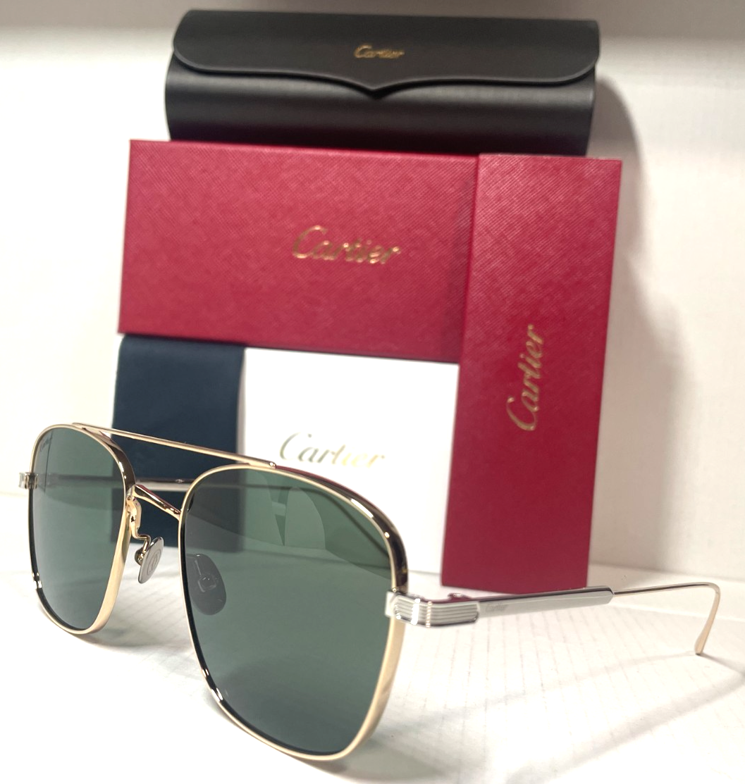 CARTIER CT0163S 006 TITANIUM GOLD W/GREEN LENS AUTHENTIC