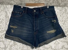 Abercrombie Fitch 100 Cotton Cut Off Distressed Dark Denim Shorts Blue 29