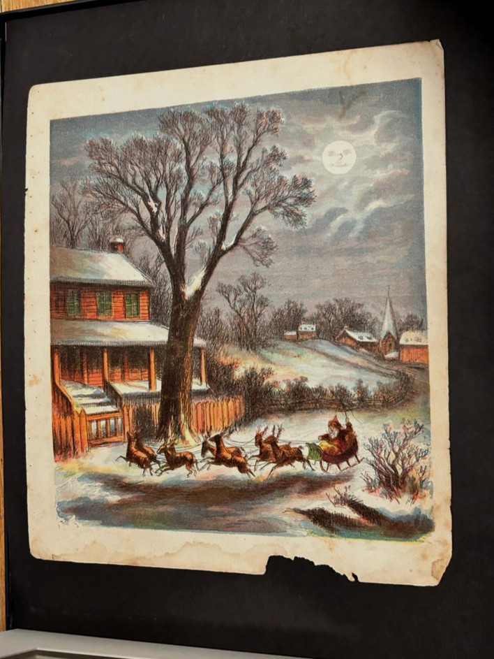 FRAMED 1869 SANTA CLAUS "NIGHT BEFORE CHRISTMAS" LITHOGRAPH BY THOMAS NAST