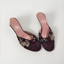 Vintage Dior lock and key mule heels embroidered  Y2K John Galliano Size 38