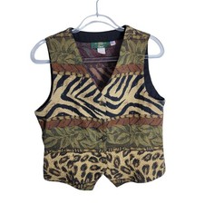 Orvis Womens S Vintage 90's Vest Safari Jungle Tapestry Button Front Made in USA