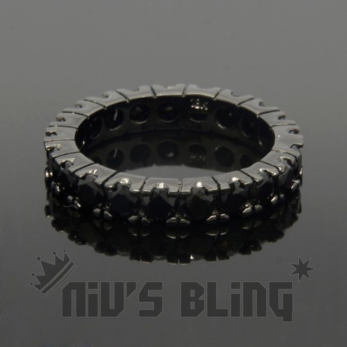 18K Black Gold Wedding Engagement Band Eternity Women Fashion Promise CZ Ring - Picture 9 of 9