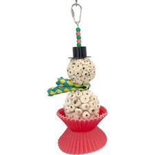 1501 Sola Snowman - Handcrafted Sola Wood Bird Cage Toy, Bakery Grade Cup Cakes