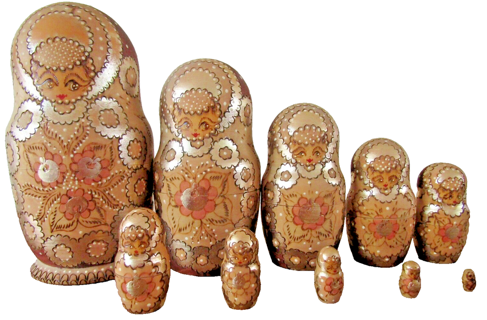 Vintage MATRYOSHKA "Set x 10" Russian Nesting Dolls, largest 24x13(d)cm