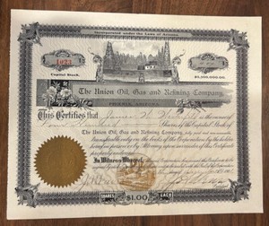 1901 Union Oil, Gas and Refining Co Phoenix, AZ Capital Stock - 400 Shares of $1