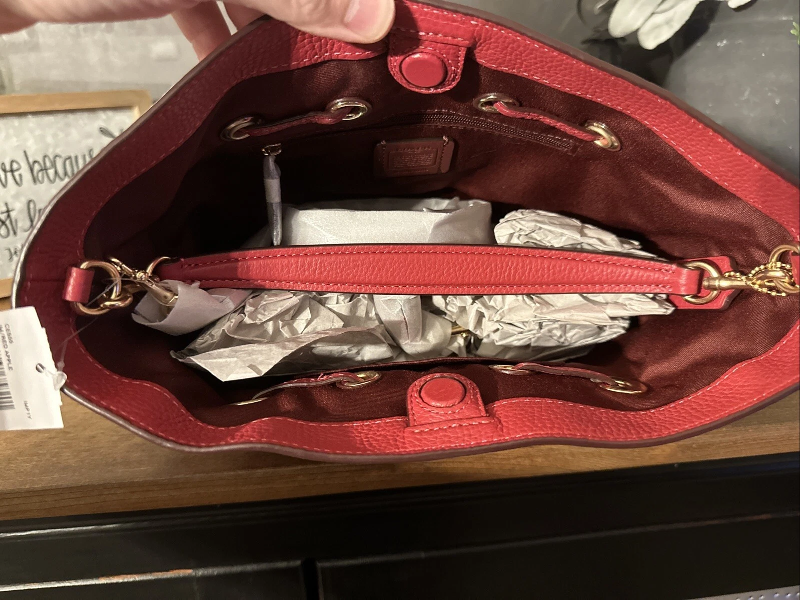 Borsa a tracolla Coach Andy in pelle di mela rossa catena grossa CE555 nuova con etichette