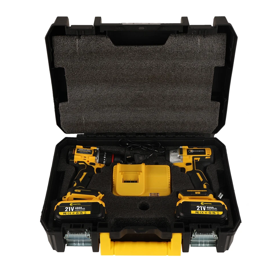 CONENTOOL Impact Wrench + Cordless Drill Driver 3 in 1 Combi Drill 4.0Ah 2*Batteries Case