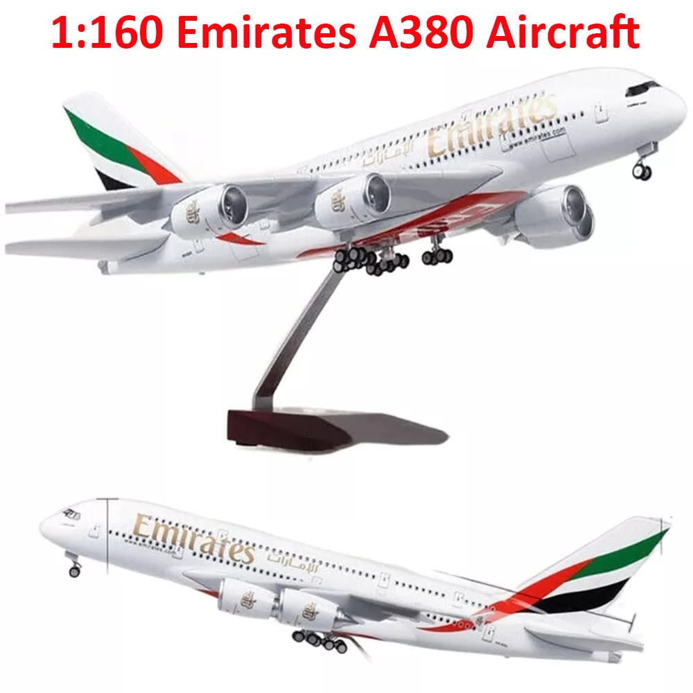 1/160 Simulation A380 Passenger Emirates Airplane W/ Wheel & LED Light Plane Toy
