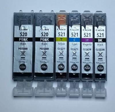 Original Patronen Canon 2x PGI 520PGBK CLI-521C/Y/M/BK Satz wiederbefüllt