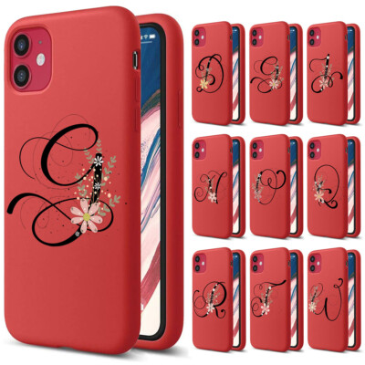 Mixroom - Cover Custodia per iPhone 12 PRO in Silicone TPU Opaco con Bordi Piatti Colore Rosso Lettere INIZIALI X con Fiori