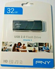 Lot of 2 Two New Sealed PNY 32GB Attach  3 USB 2.0 Flash Drive P-FD32GATT03-GE