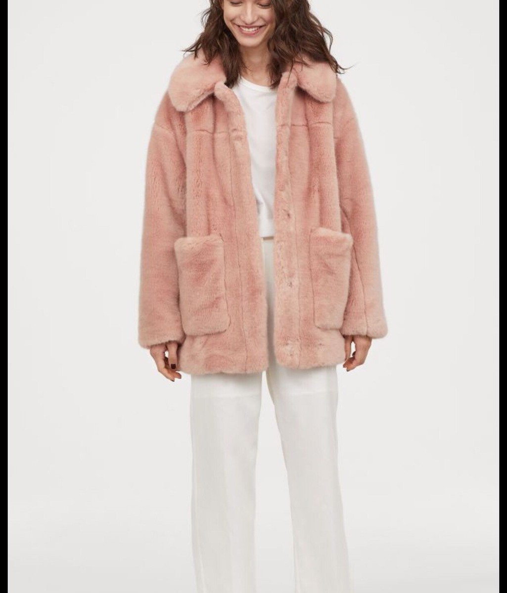 H&M Baby Pink Faux Fur Teddy Coat Size UK