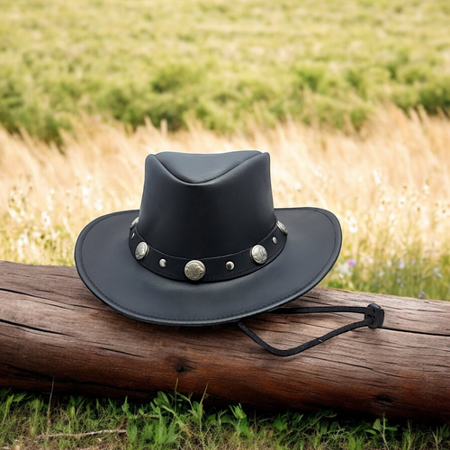 Midnight Black and Brown 100% Real Leather Australian Western Style Cowboy Hat - Picture 5 of 15