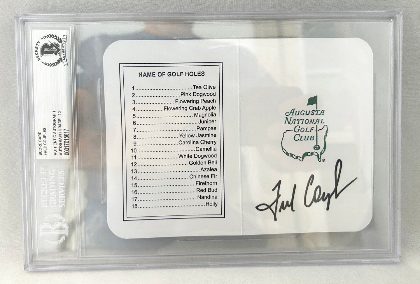 Fred Couples Signed Masters Scorecard Beckett BAS 1 COA 