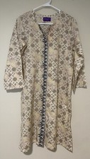 NWT Sana Safinaz Pakistani Linen Kurtee Womens M Cream Tan Geometric Pattern