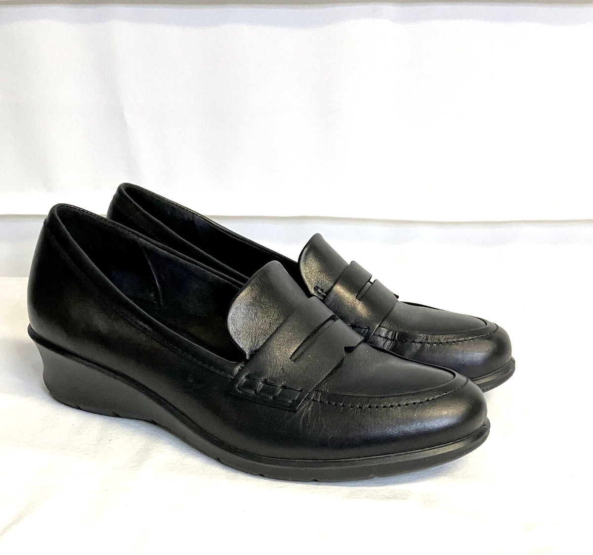 Ecco Felicia Black Leather Slip On Penny Loafer Shoes Size EU 36