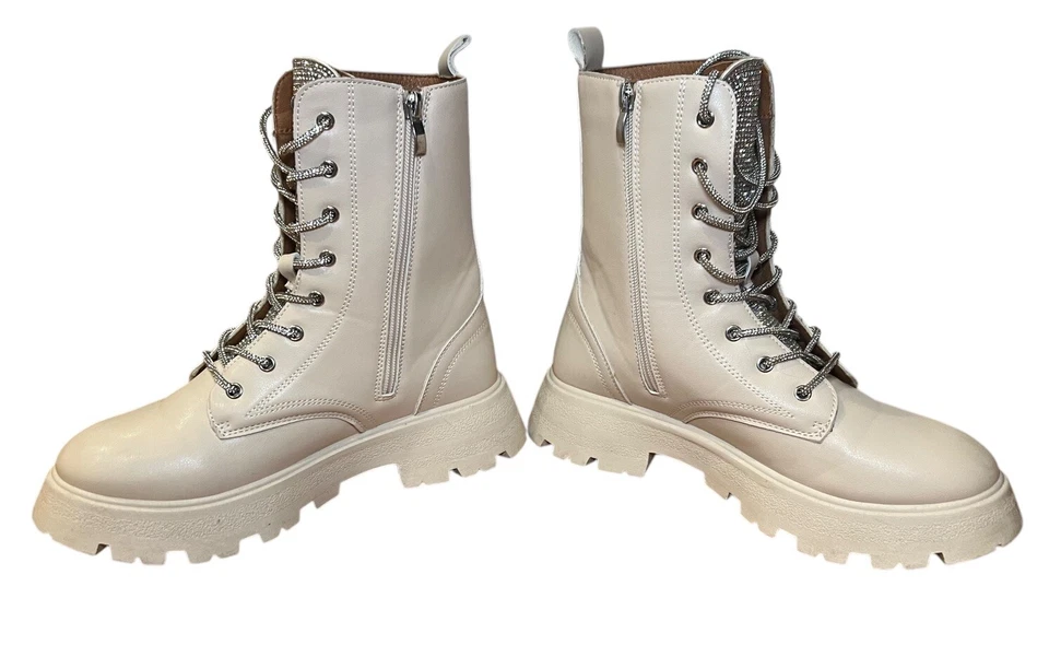 Botas de combate Wild Diva para mujer 8,5 estrás con cordones militares con suela marfil Foto 4 de 4