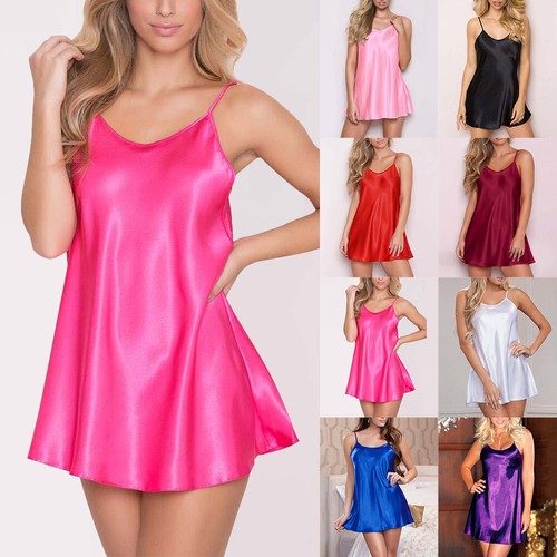 Women Satin Silk Nightdress Sexy Lingerie Nightwear Sleepwear Slip Dress Robe US
