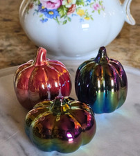 Target Bullseye Halloween ceramic MINI pumpkins Set Of 3 iridescent