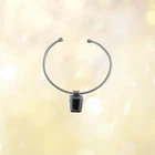 Vintage Premier Designs Silver Tone Black Enamel Pendant Collar Necklace