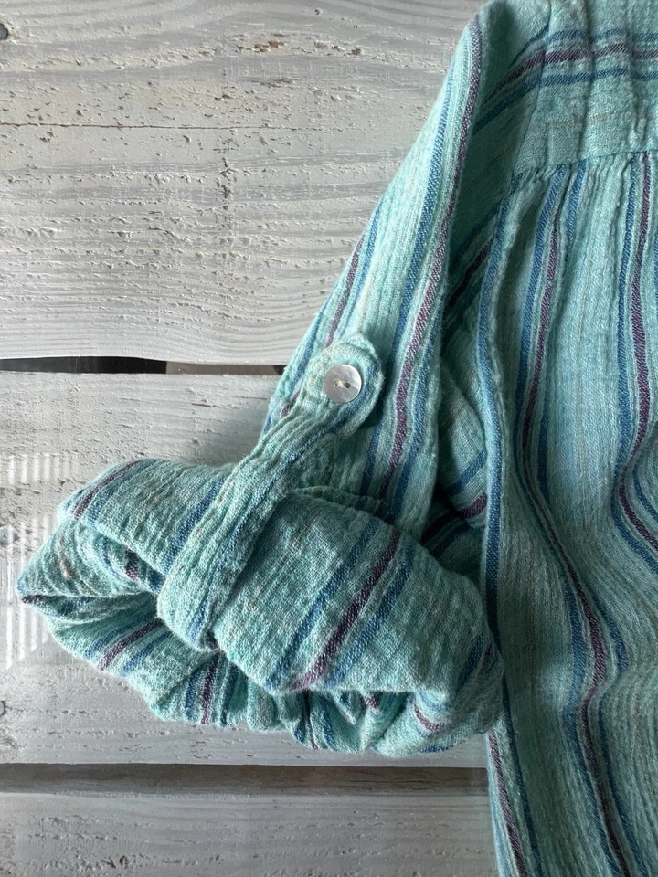 Spell & The Gypsy Teal Striped Romper Playsuit Sz S Linen Blend - Image 2 of 4