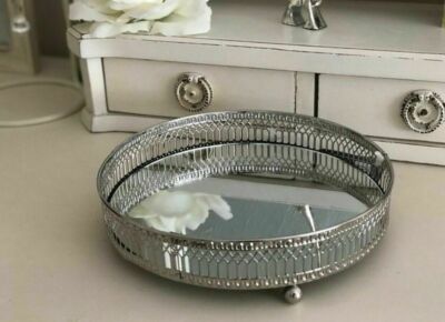 Kleines silber verspiegelt Tablett verziert Hochzeit Tisch Mitte Kerzenteller 20cm & 30cm