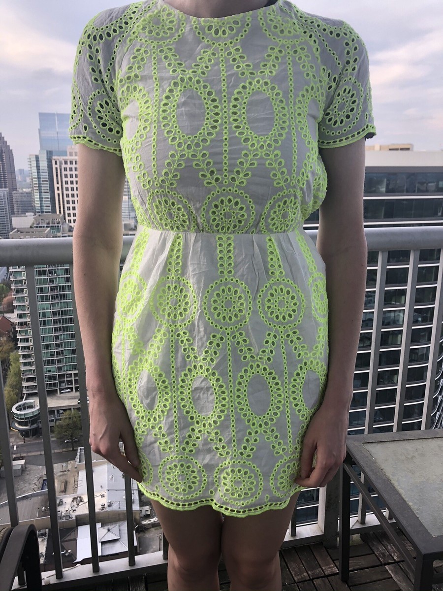 Neon Green Neon Yellow Shirt Dress Lime Green Button Front Collared Short Puff  Sleeve Dress  SSYS