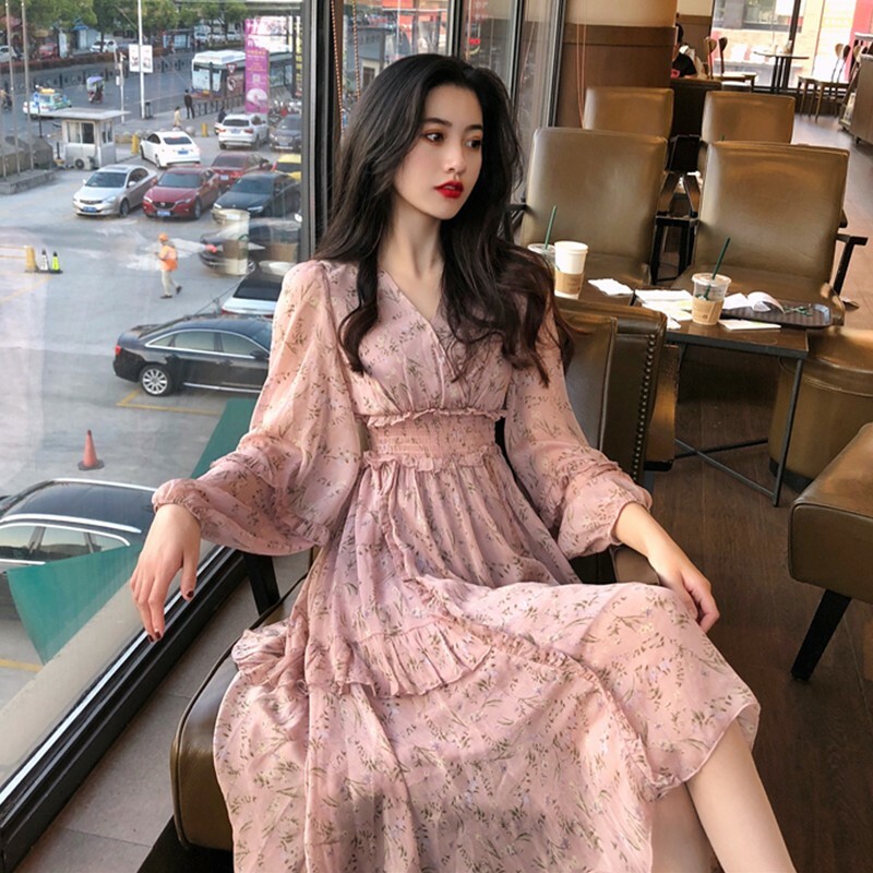 Chic Women V-Neck Long Sleeve Chiffon 