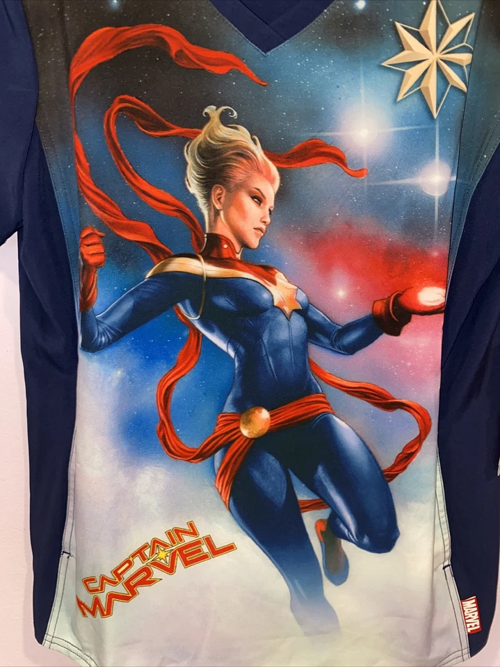 Marvel Avengers TooniForms Mens Captain Marvel Woman Scrubs Shirt,Large - Image 2 of 4