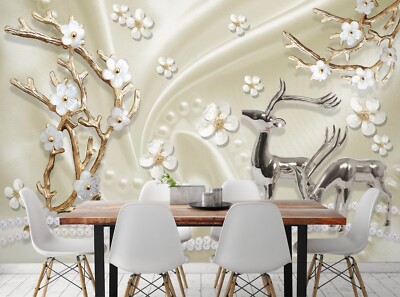 3D White Flower Branch ZHUA155 Wallpaper Wall Murals Removable Self-adhesive Ann