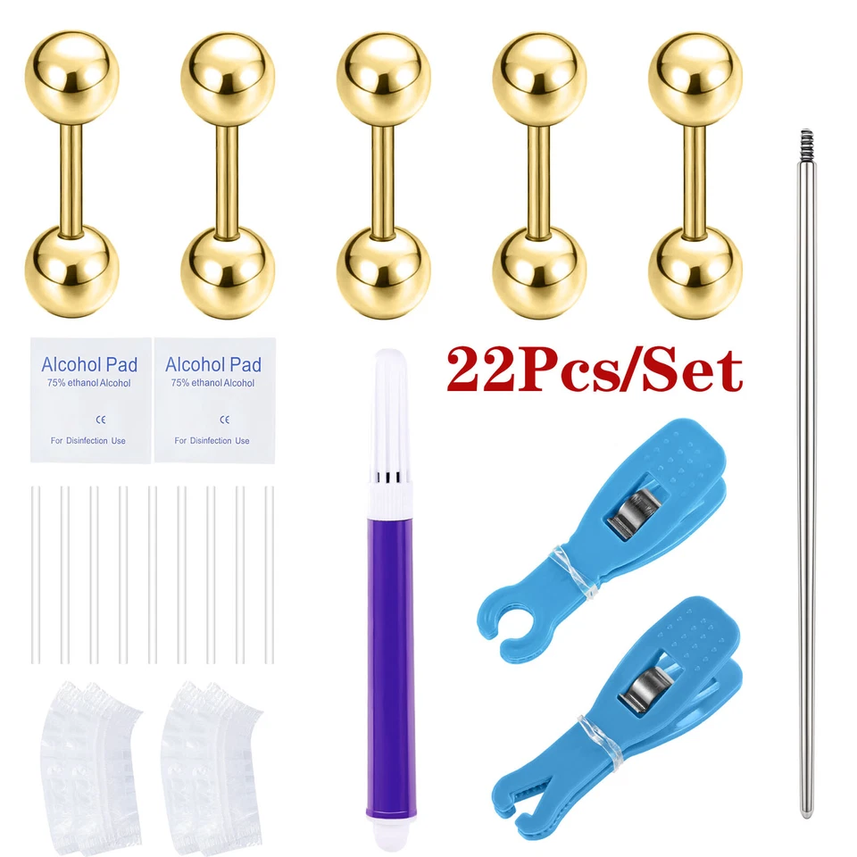 Juego de 22 piezas de aretes desechables de acero inoxidable para perforar aguja herramienta de perforación Foto 3 de 4