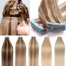 60PCS Tape-In Russian Remy Thick Human Hair Extensions Skin Weft Highlight 150g