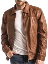 Leather Jacket Men's Biker Motorcycle Style Men Sheep Skin Racer Soft Camel 37