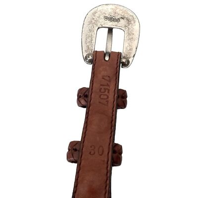 Vintage 1993 Western Brown Leather Silver Studded Belt Sz 30  display picture 1