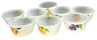 Vintage Set of 8 Milk Glass Dessert Custard Cups Fruit Motif Peach Grapes 6 oz.