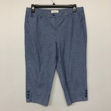 Talbots Women Perfect Crop Chambray Pants Blue Size 14 Cotton Blue B180 -24