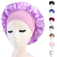 Elastic Women Satin Bonnet Cap Night Sleep Hair Head Cover Wide Band Adjust Hat