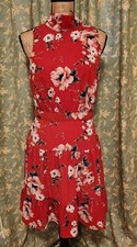 Elle Women's M Red Floral Sleeveless Fitted A-Line Dress
