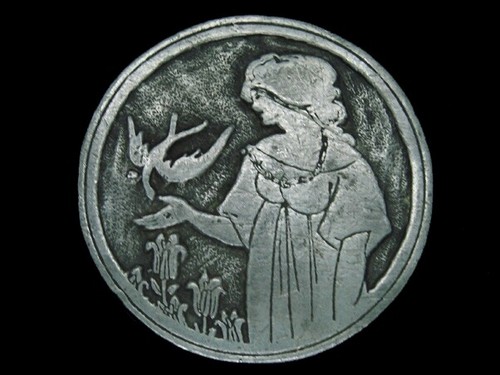 TF05148 VINTAGE 1970s *WOMAN IN GARDEN W/ BIRD* AU