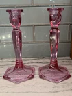 Vintage Fenton Art Glass Pink Wisteria Candlesticks Pair Hex Base Elegant 1930's