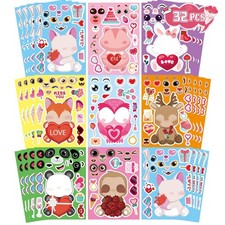 32 Sheets Valentine Stickers for Kids, Valentines Day Make a Face Stickers, M...
